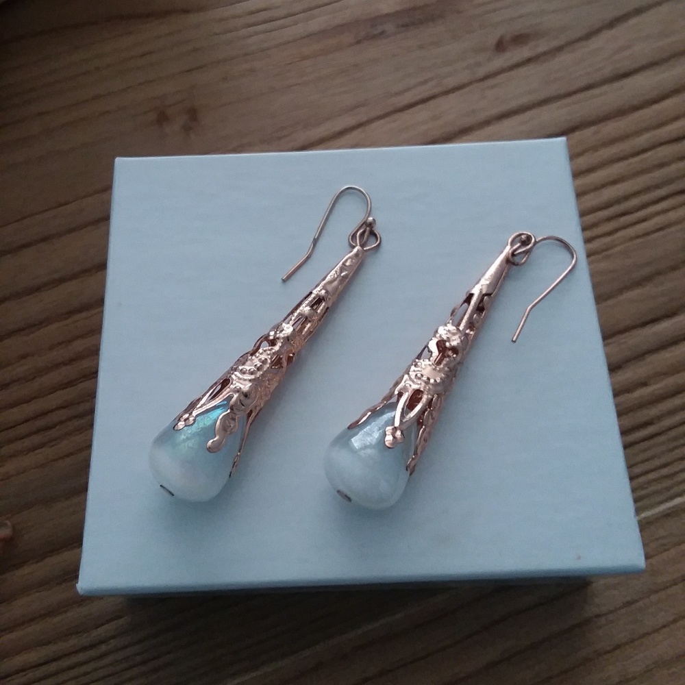 Rose gold  and opal droplet earrings